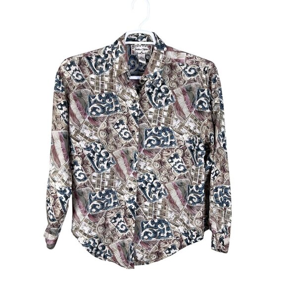 Jonathan Martin Womens S 100% Silk Button Up Blouse Abstract Print Southwestern - Picture 3 of 15